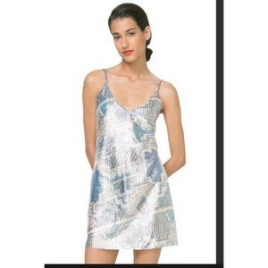 NWT Desigual Blue Strappy Metallic Dorotea Party Dress Size Medium Tribal Print